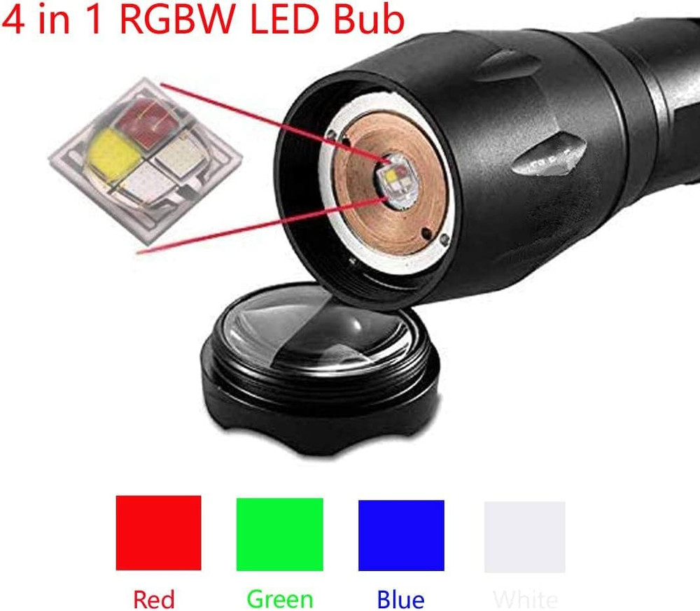 4 in 1 Multicolor Flashlight, Single Mode White, Red, Green, Blue Light, LED Fla