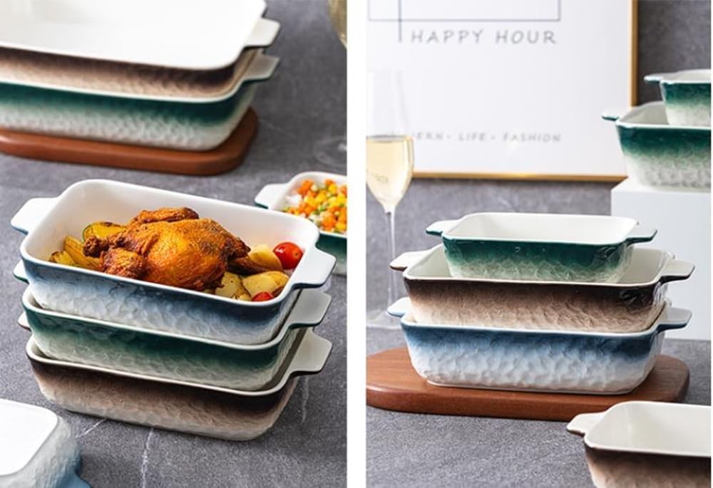 Lavandi Ceramic Bakeware Set, Rectangular and Wide Baking 8 inches, Green