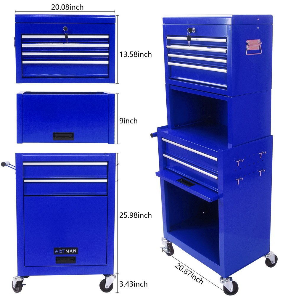 Heavy-Duty 6-Drawer Rolling Tool Chest with Wheels – Blue Storage Solution