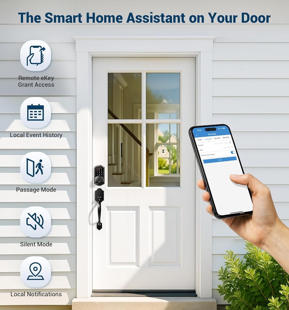 Smart Front Door Lock Set, App Control, Keyless Entry Deadbolt with Lever Handle