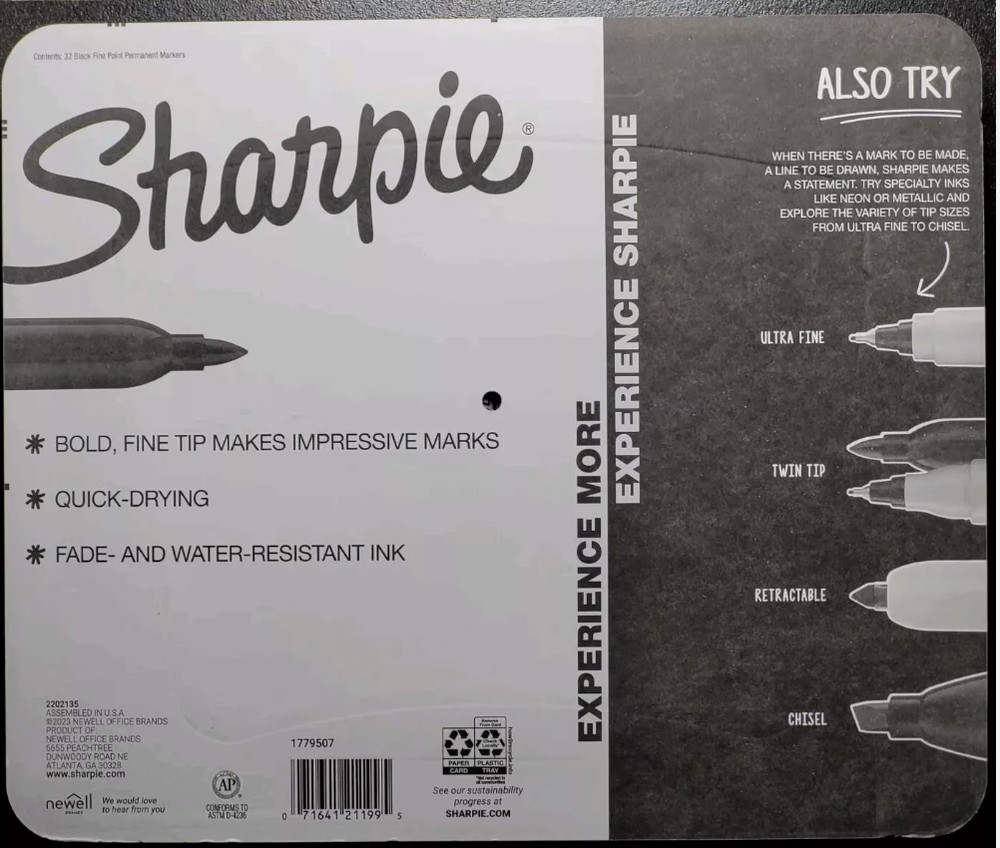 SHARPIE Black Permanent Markers Fine Point 32 Count Pack New Sealed