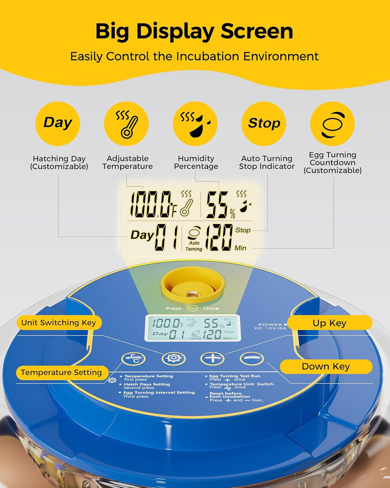 18 Incubators for Hatching Eggs, Automatic Egg Turning and Humidity Control, 360