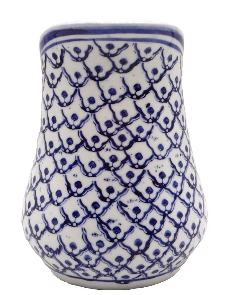 Blue & White Fishnet Pattern Ceramic 32 oz. Pitcher 6.75” Tall