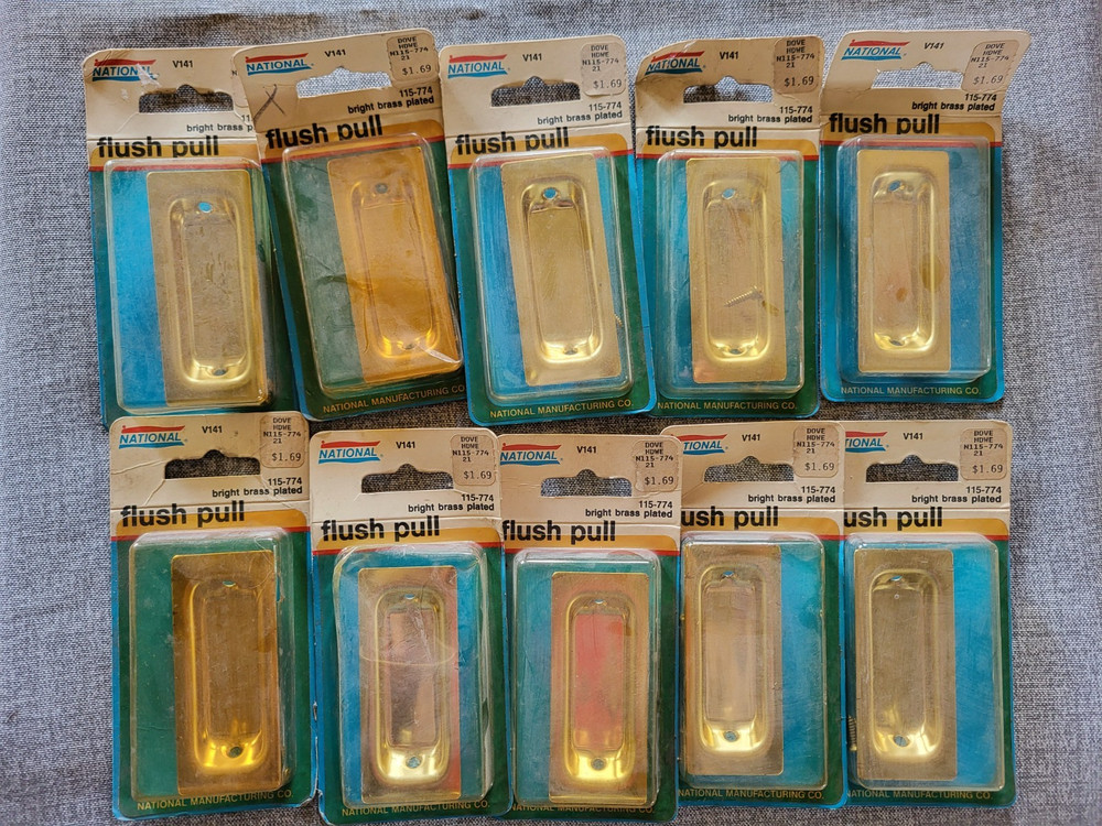 Brass Plated Flush Pulls,  2 3/4" long, Set of 5