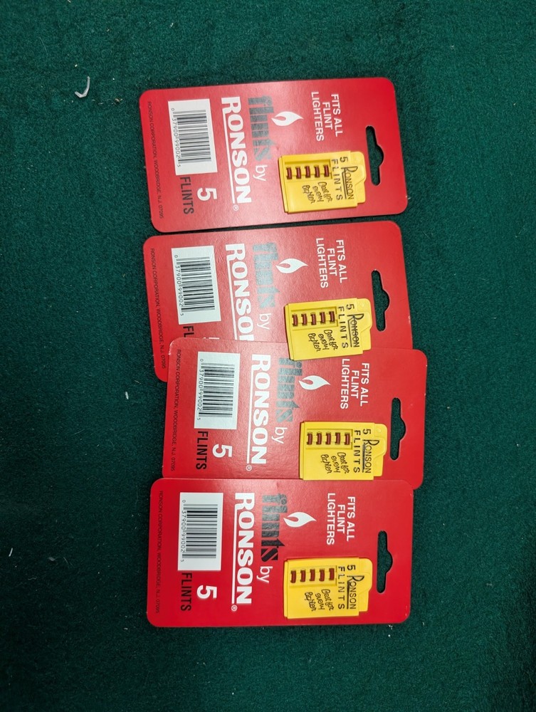 LIGHTER FLINTS, 4 packs of 5 Flints Per Card =  New Old Stock, By Ronson
