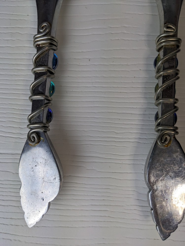 Beaded Salad silver tone Serving spoons