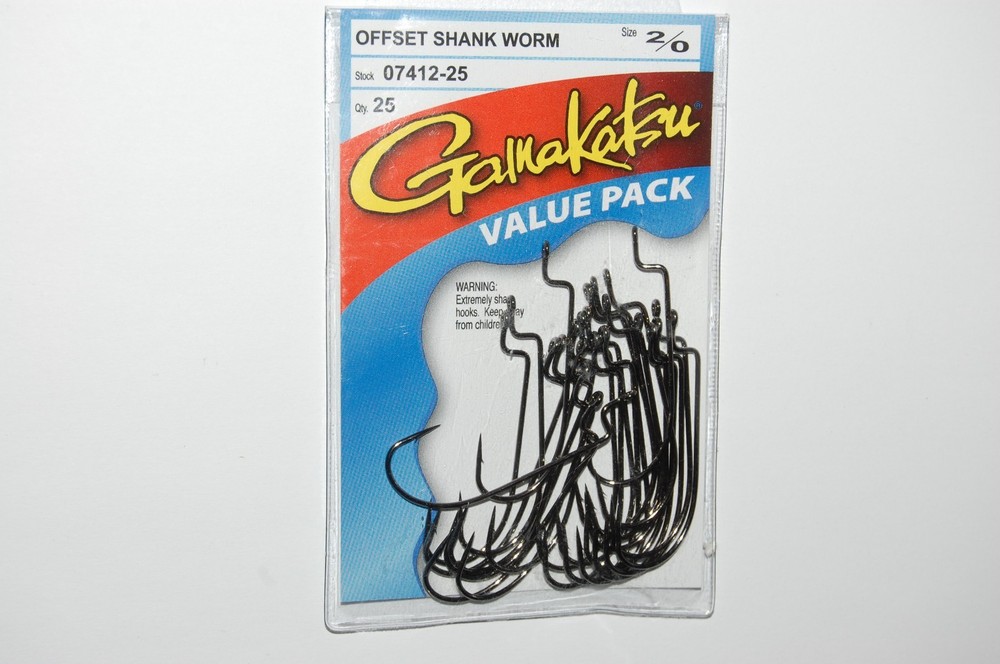 gamakatsu 2/0 offset shank worm hook 25 per value pack 07412-25 soft plastic