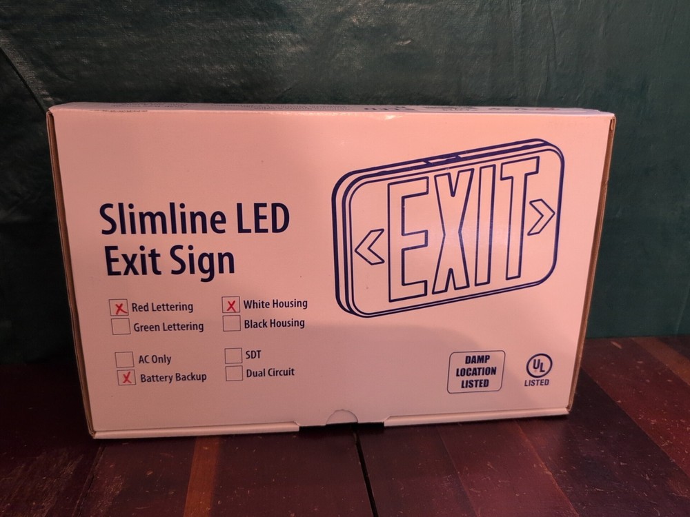 TCP Compact Exit Sign Red LED Emergency Exit Light Double Sided 22743 NOS