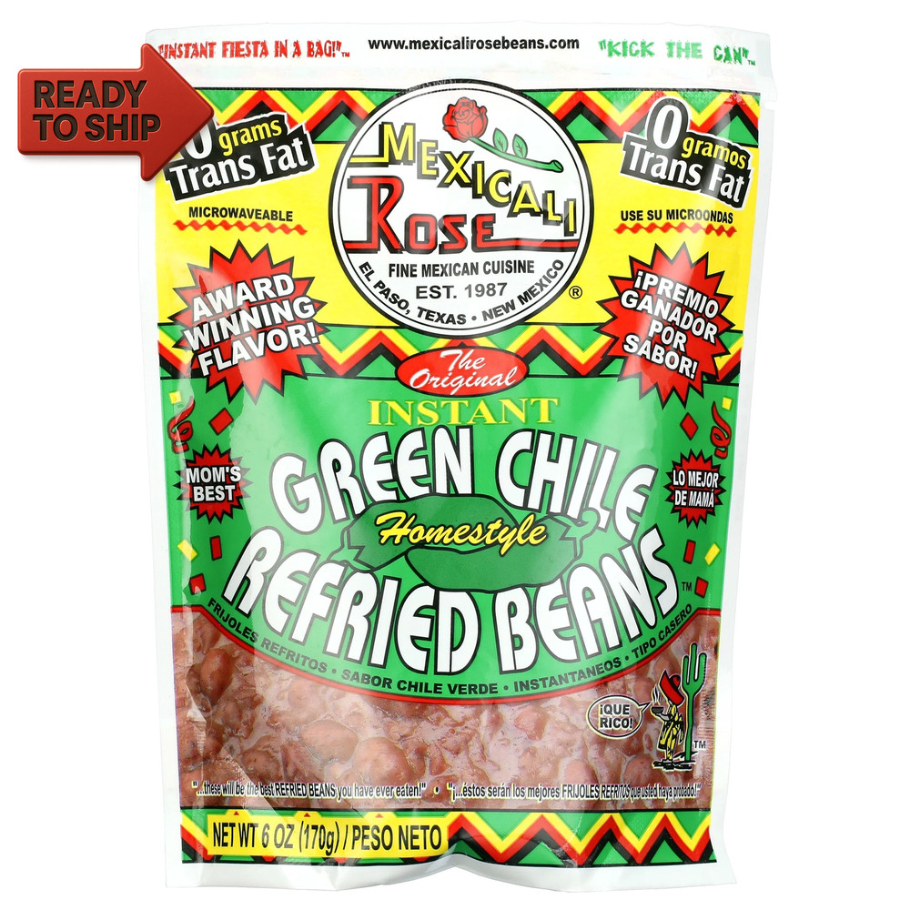 (4 Pack) Instant Green Chili Refried Beans, Mild Spice