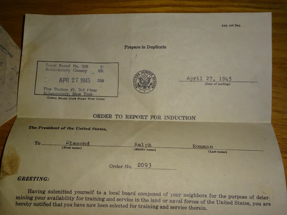 1945 Original WW2 Selective Service Order To Report letter and envelope