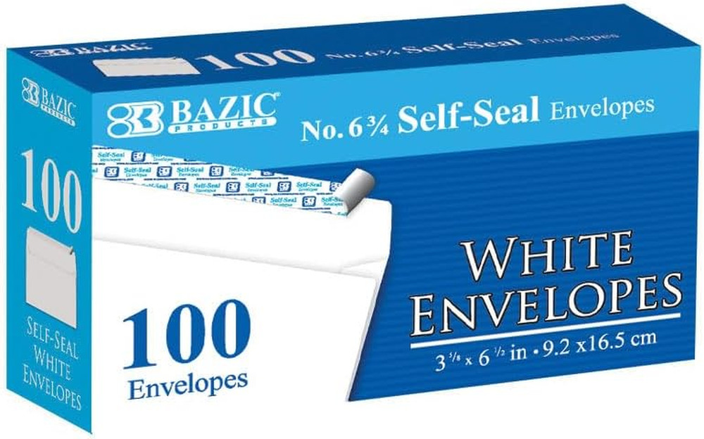 #6 3/4 Peel and Seal White Envelope, (100-Pack)