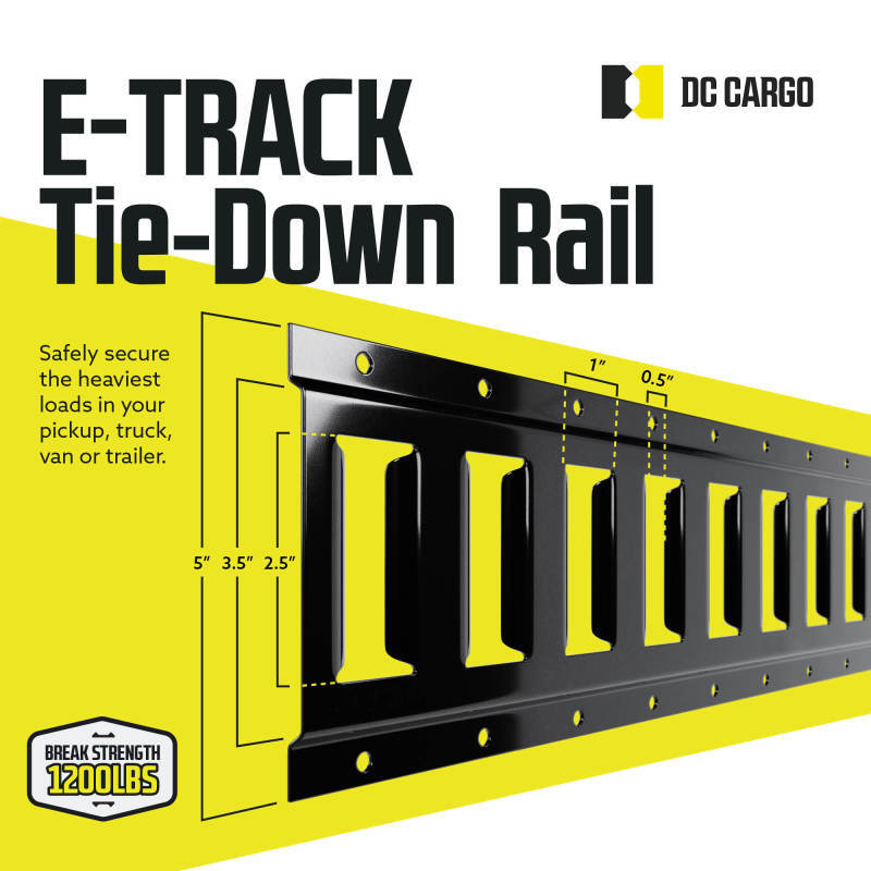DC Cargo E Track Tie Down Rails 8 ft. Black Powder Coated Steel E-Track 1-pack
