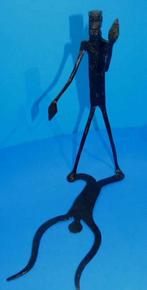 Wrought Iron Brutalist Walking Man Shadow Statues MCM Bookends