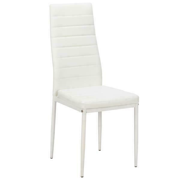 4pcs Home Modern PU Leather Stripping Texture High Backrest Dining Chairs White