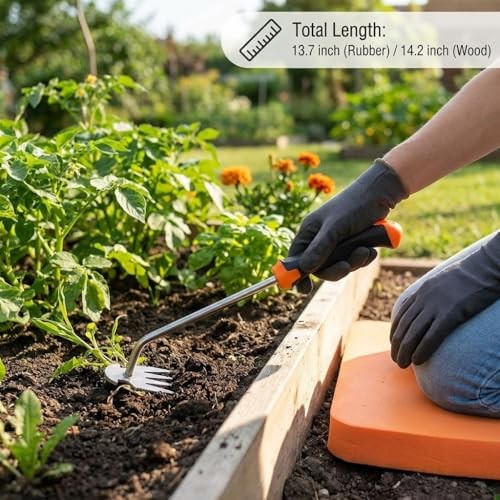 Weed Puller Tool with Thick Work Gloves, 4-Teeth Stainless Steel Hand Rubber