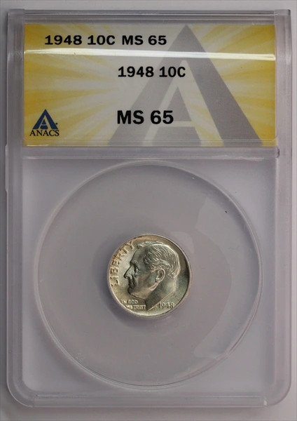 1948 Roosevelt Dime ANACS MS65
