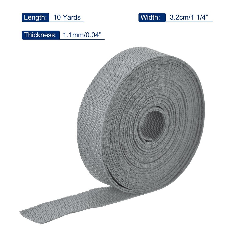 Lightweight Polypropylene Webbing Strap 1 1/4" 10 Yard Backpack Grey