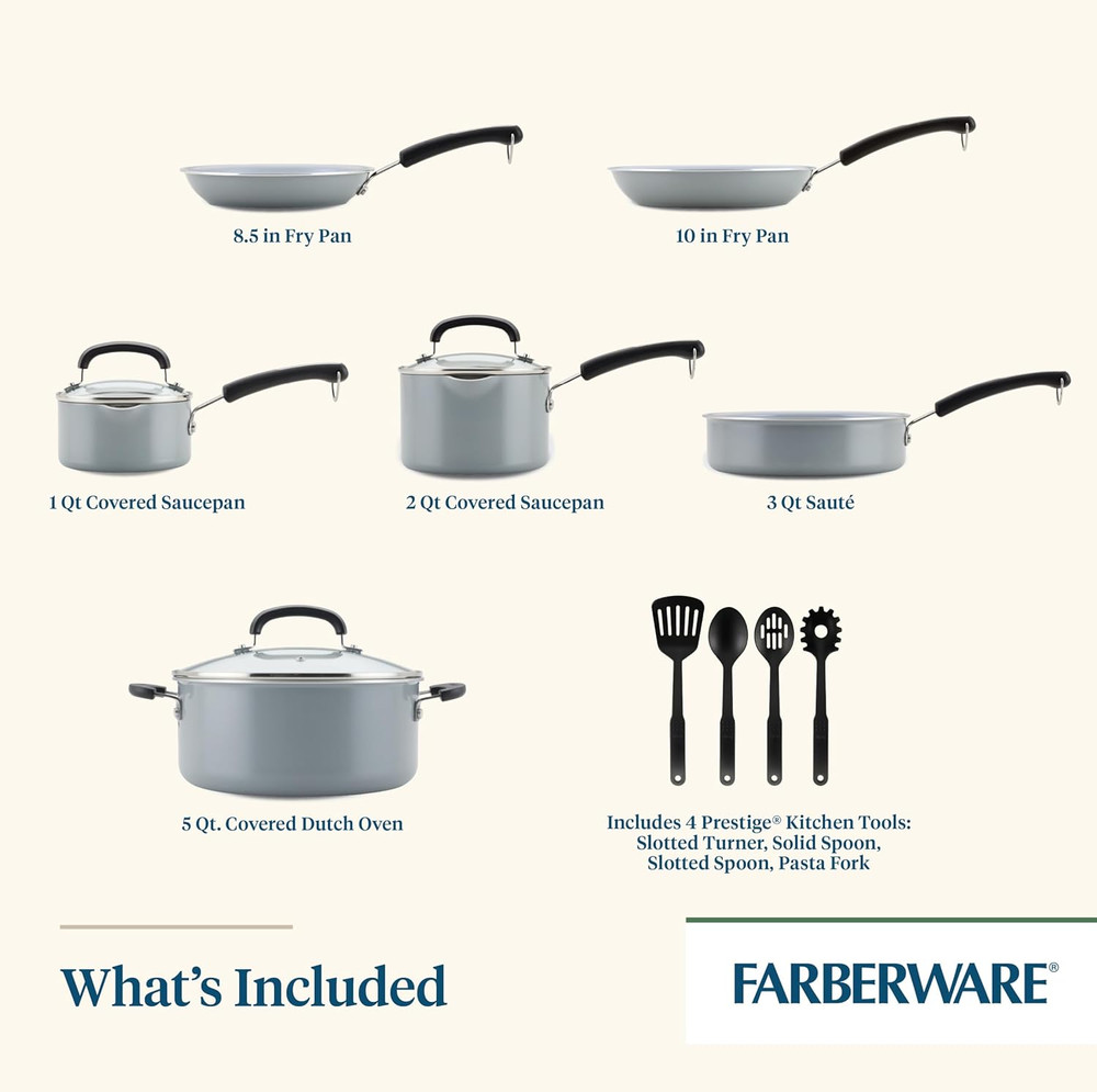 Ecoadvantage 13-Piece Gray Ceramic Nonstick Cookware Set for Effortless Cooking