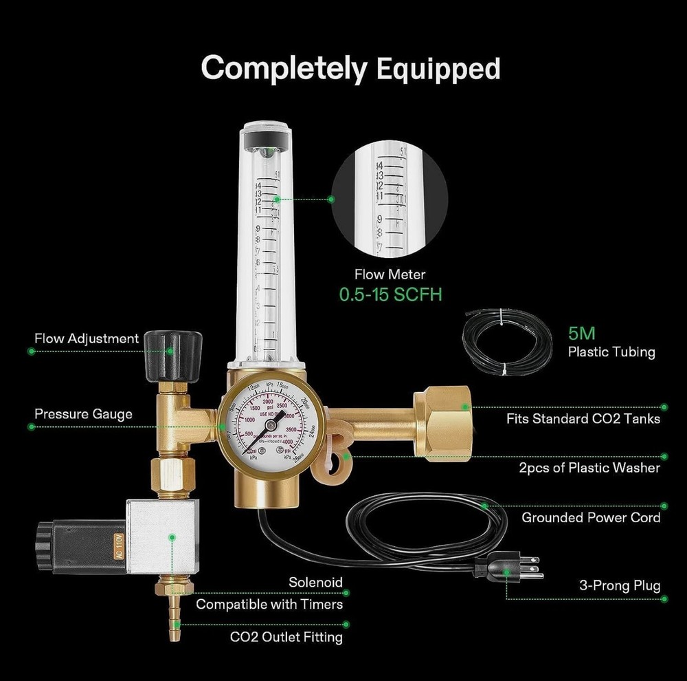 Infinity CO2 Regulator Hydroponics Emitter System with Solenoid Valve Flowmeter