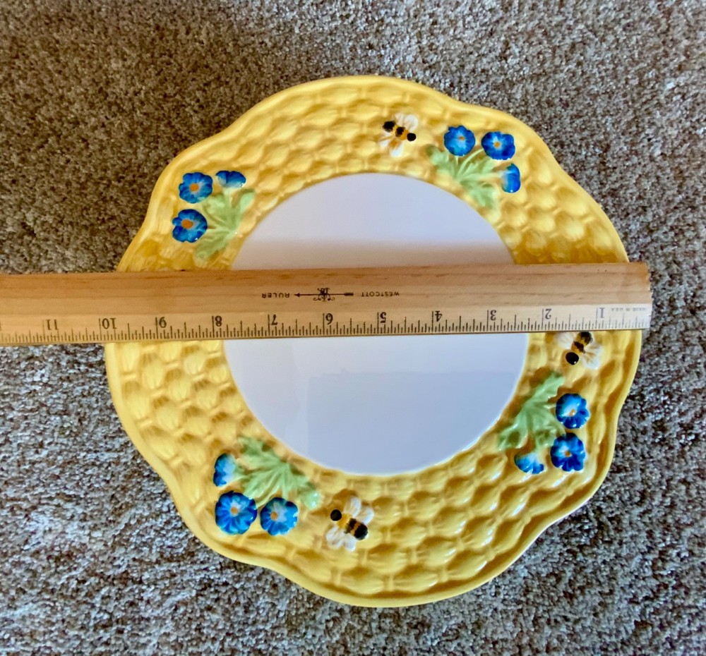 Yellow Honey Bee / Blue Flowers Ceramic Cake Stand - 10”