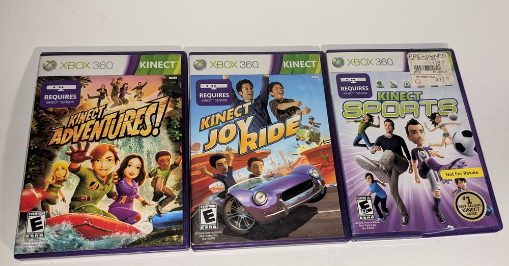 Xbox 360 Kinect Motion Sensor Bar + 3 Games Bundle - Tested and Working