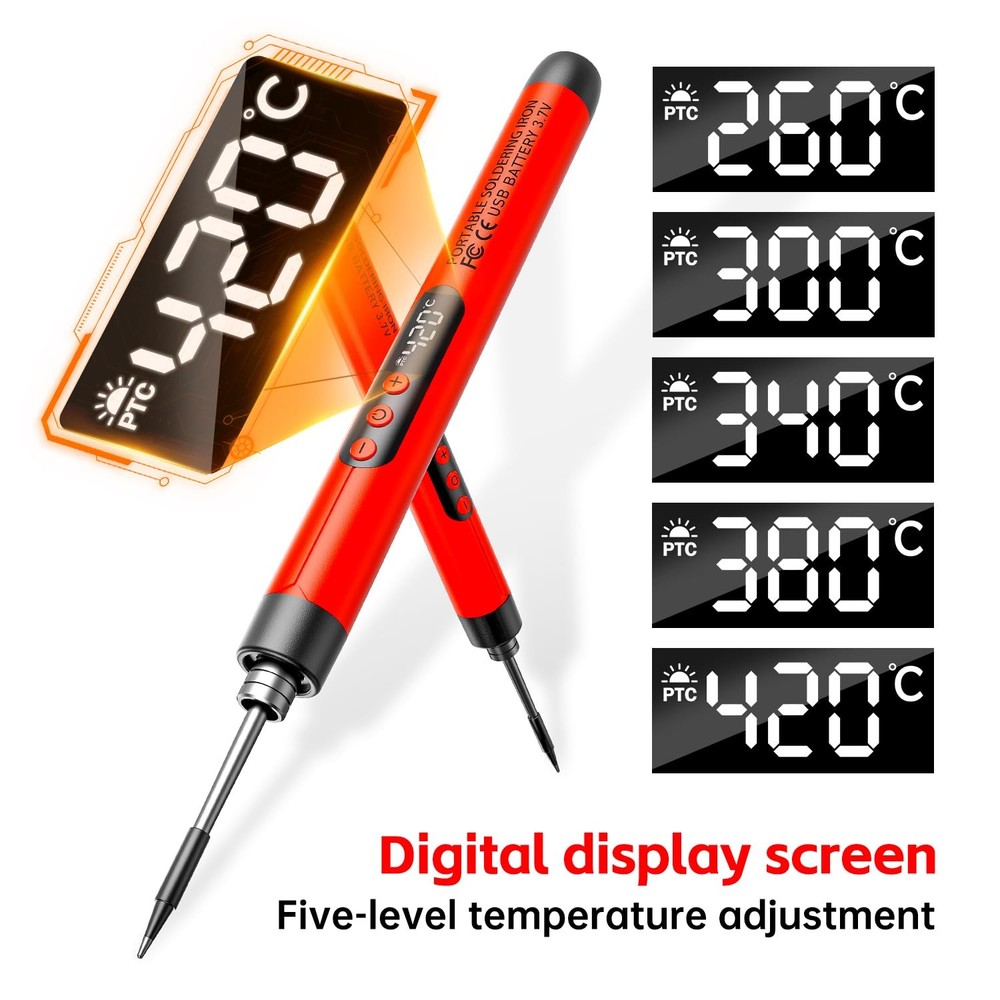 Portable USB Rechargeable Cordless Soldering Iron with Adjustable Temperature