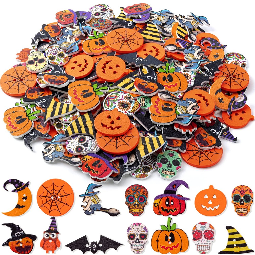 Halloween Buttons for Crafts - 200 Pcs Shape, Multicolor
