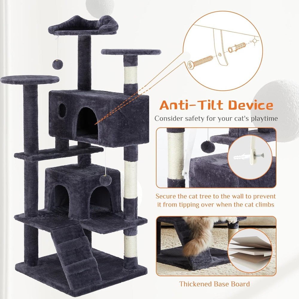 Sweetcrispy 54 Inch Cat Tree Tower, Multi-Level Tower with Cat Scratching Post,