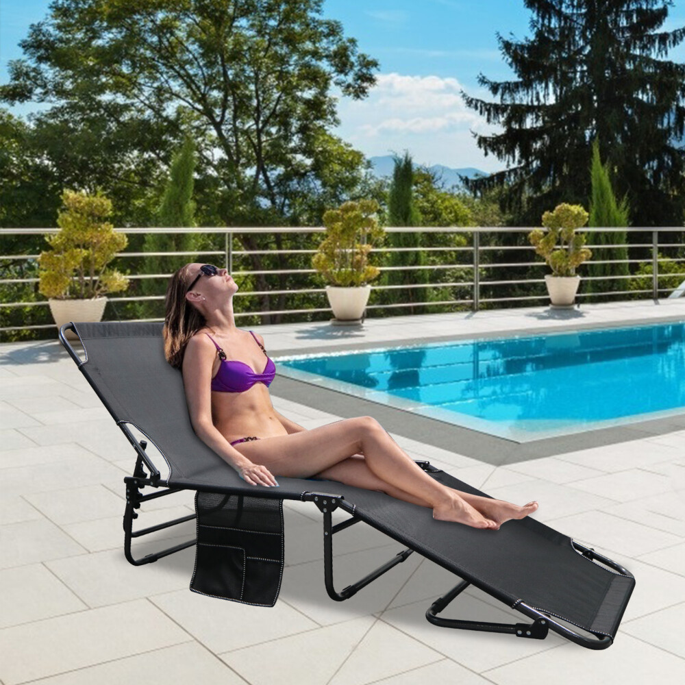 Slsy 4-Fold Cots Adjustable Folding Camping Cot Portable Lounge Chaise W/Mat