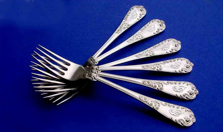 Set, 6 Massive Fork, Rococo, OTTO SCHNEIDER, 800 Silver A452