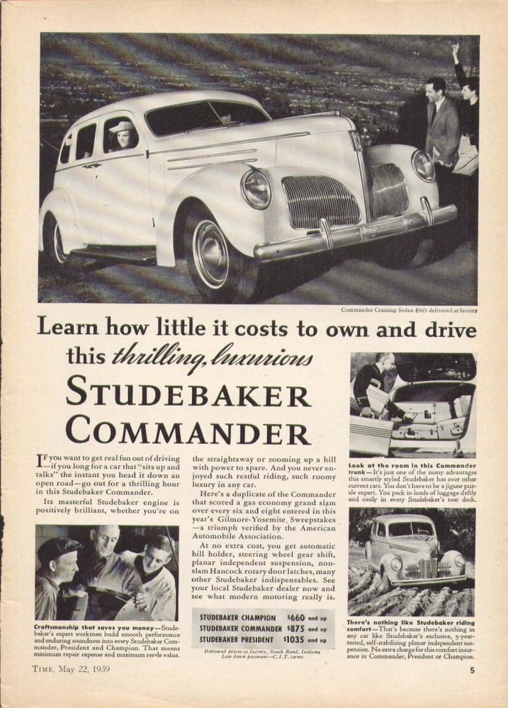 Learn how little it costs to own Studebaker ad 1939