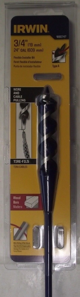 IRWIN 1890747 3/4" x 24" Flexible Installer Drill Bit With Auger Tip