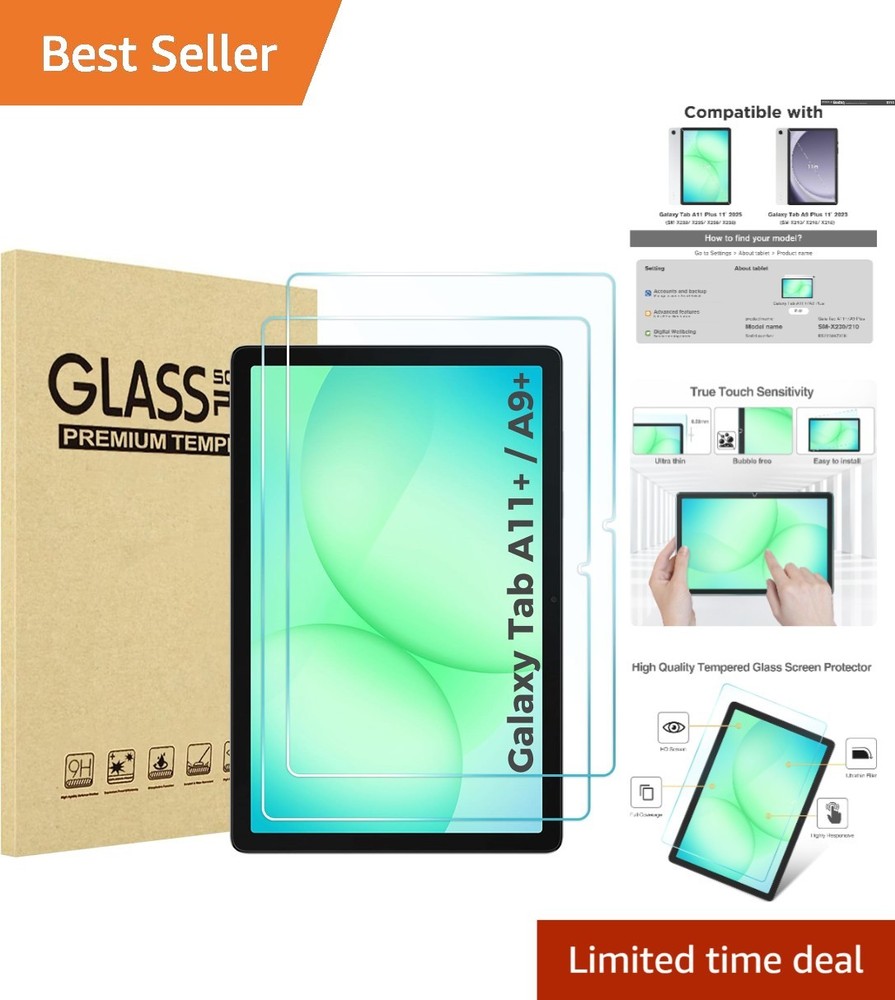 Ultra-Thin Tempered Glass Protector for Galaxy Tab A11+ & A9+ 2023 - 2 Pack