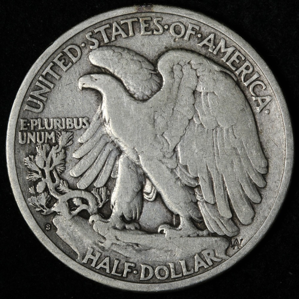 1918-S Walking Liberty Silver Half Dollar FINE+ E305 WIT