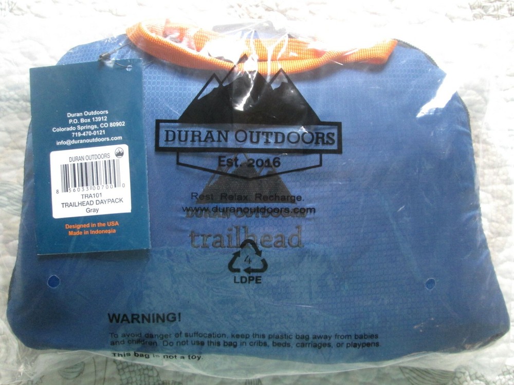 NWT, Duran Outdoors Trailhead Packable Daypack Backpack Convertible,TRA101, Gray