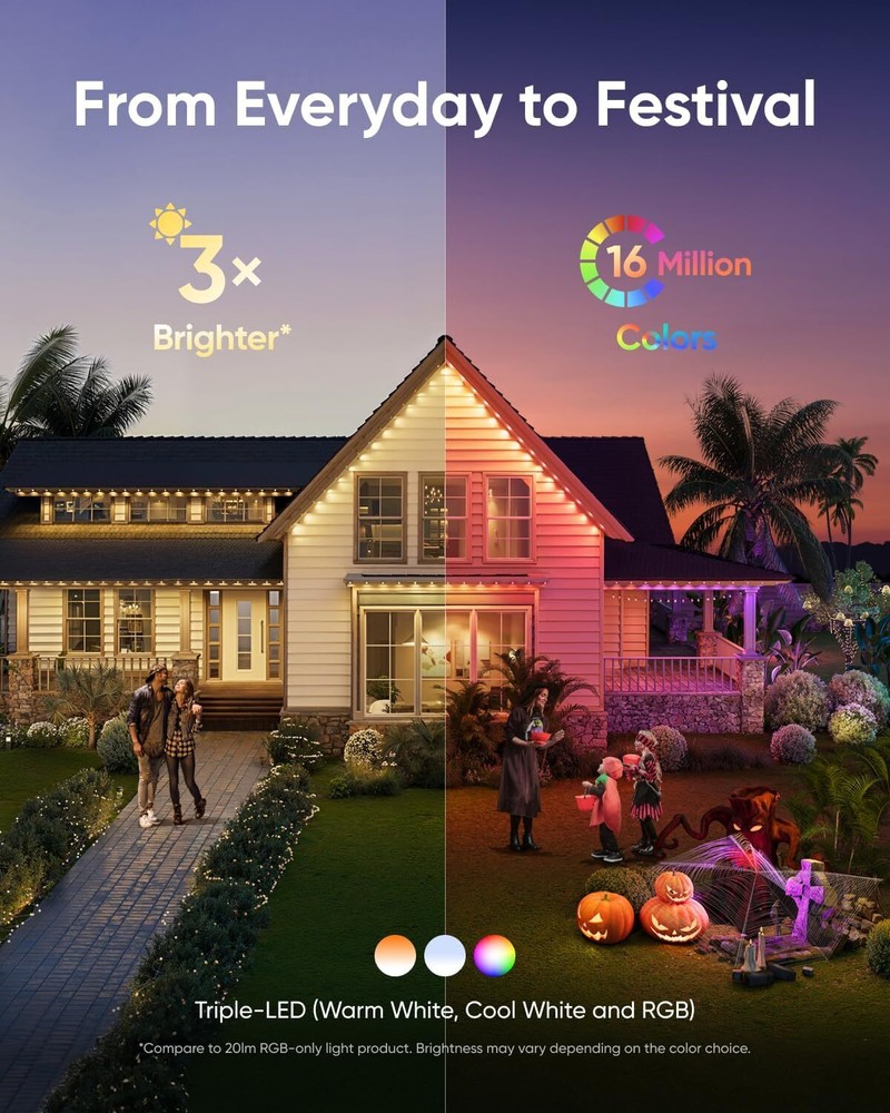 eufy Permanent Outdoor Lights E22 50ft String Triple-LED Smart RGBWW APP Control
