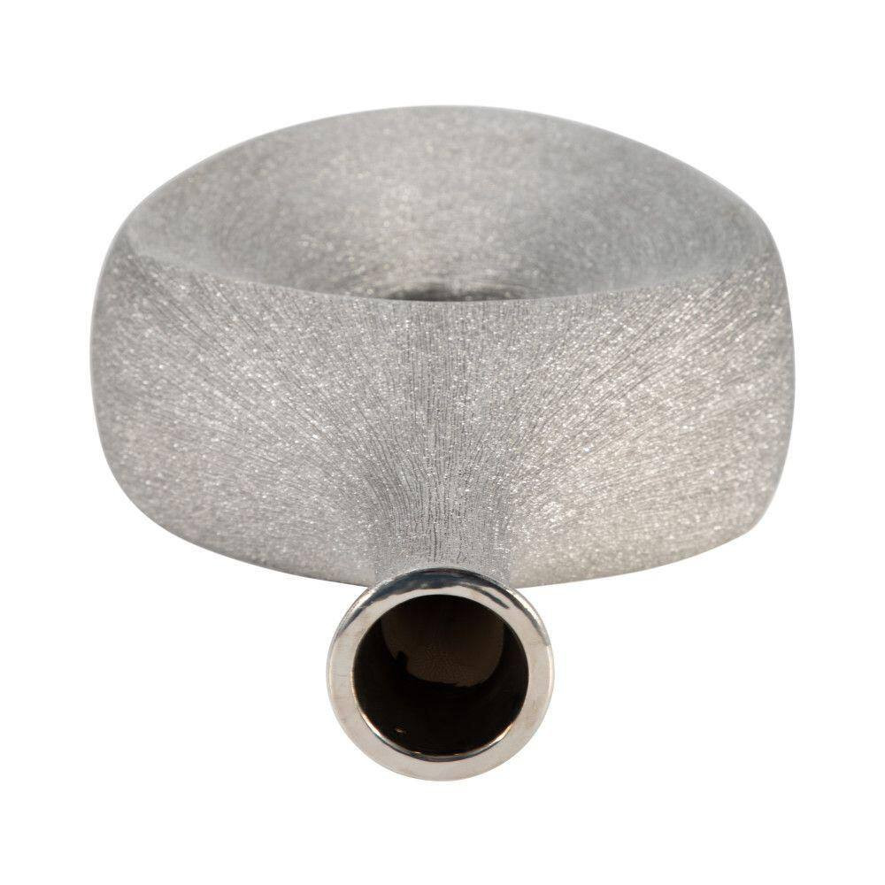 19 In. Silver Stoneware Beaded Open Cut Oval Decorative Vase