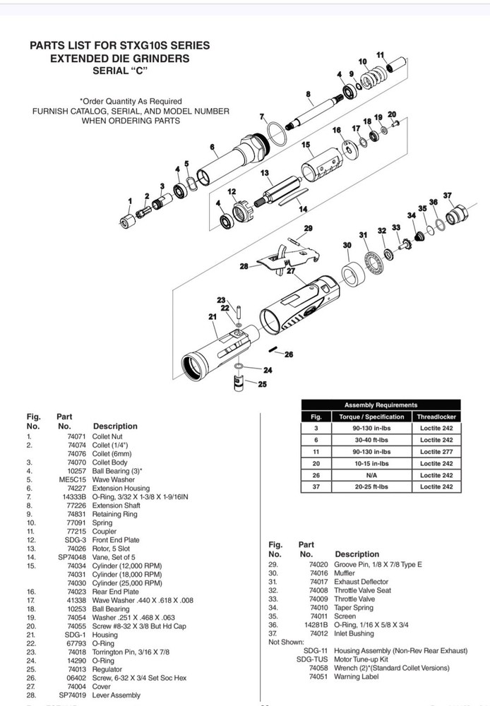 Sioux Tools 77215 Coupler for STXG10S Series Extended Grinders, N£W