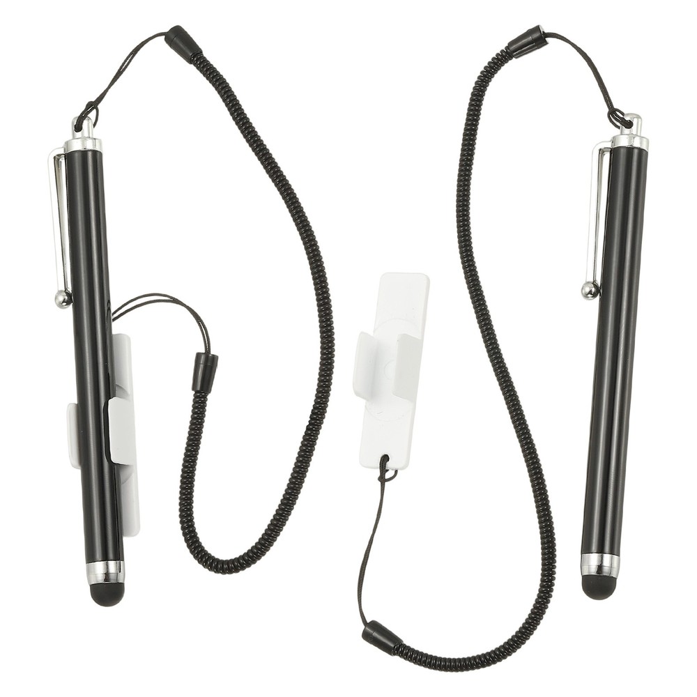 2 Pcs Screen Capacitive Pens with Spring Rope Fixing Base Black/White