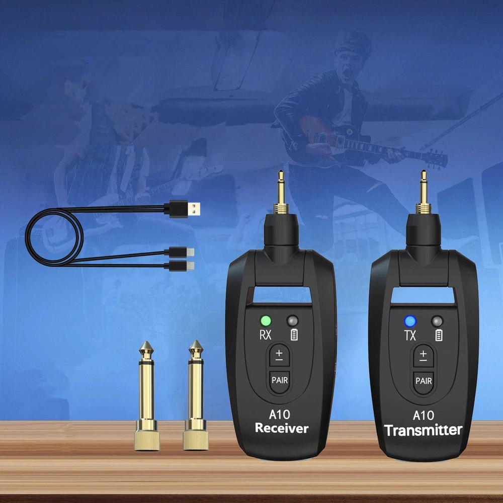 Guitar Wireless Transmitter & Receiver System 100ft 5H Battery 24Bit 48KHz