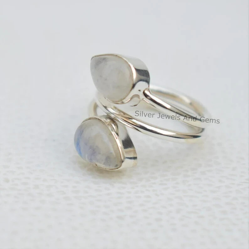 Natural Moonstone Ring 925 Sterling silver Band & Statement Handmade All Size