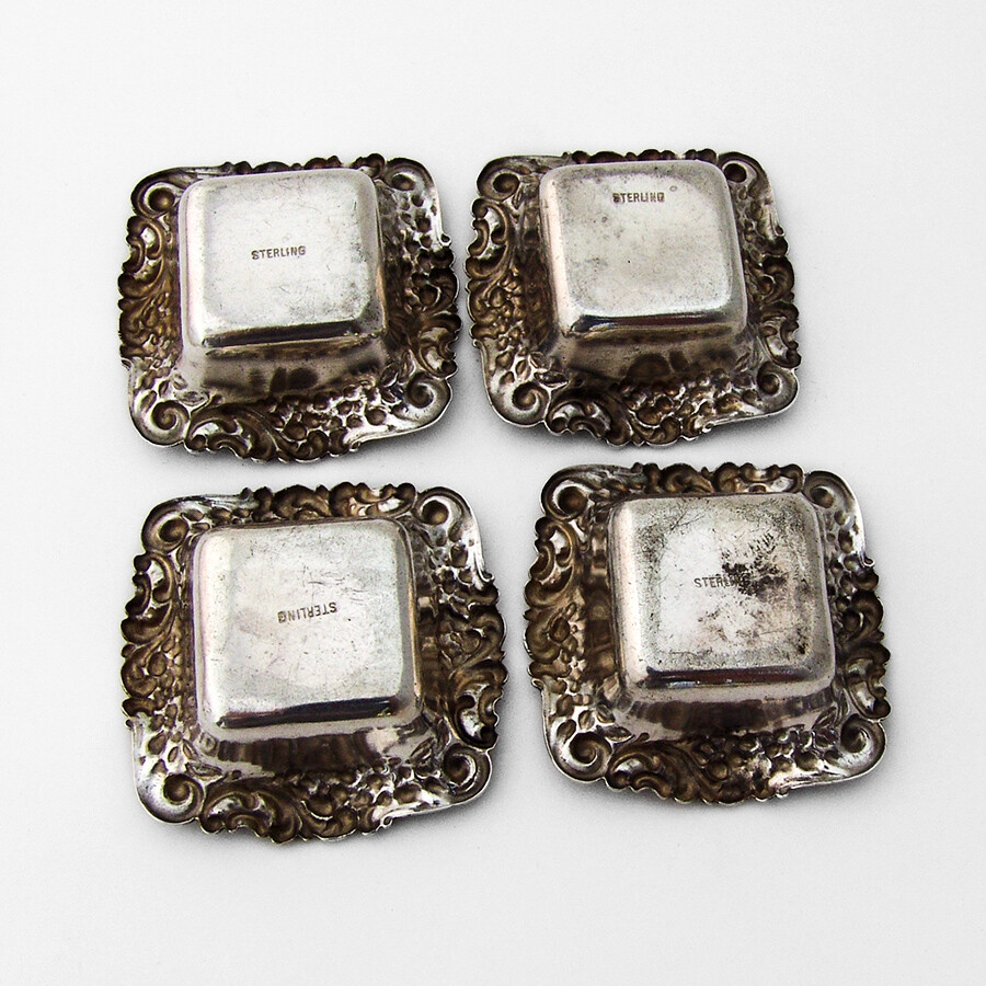 Baroque Floral Scroll Nut Cups Set Sterling Silver Mono NAK