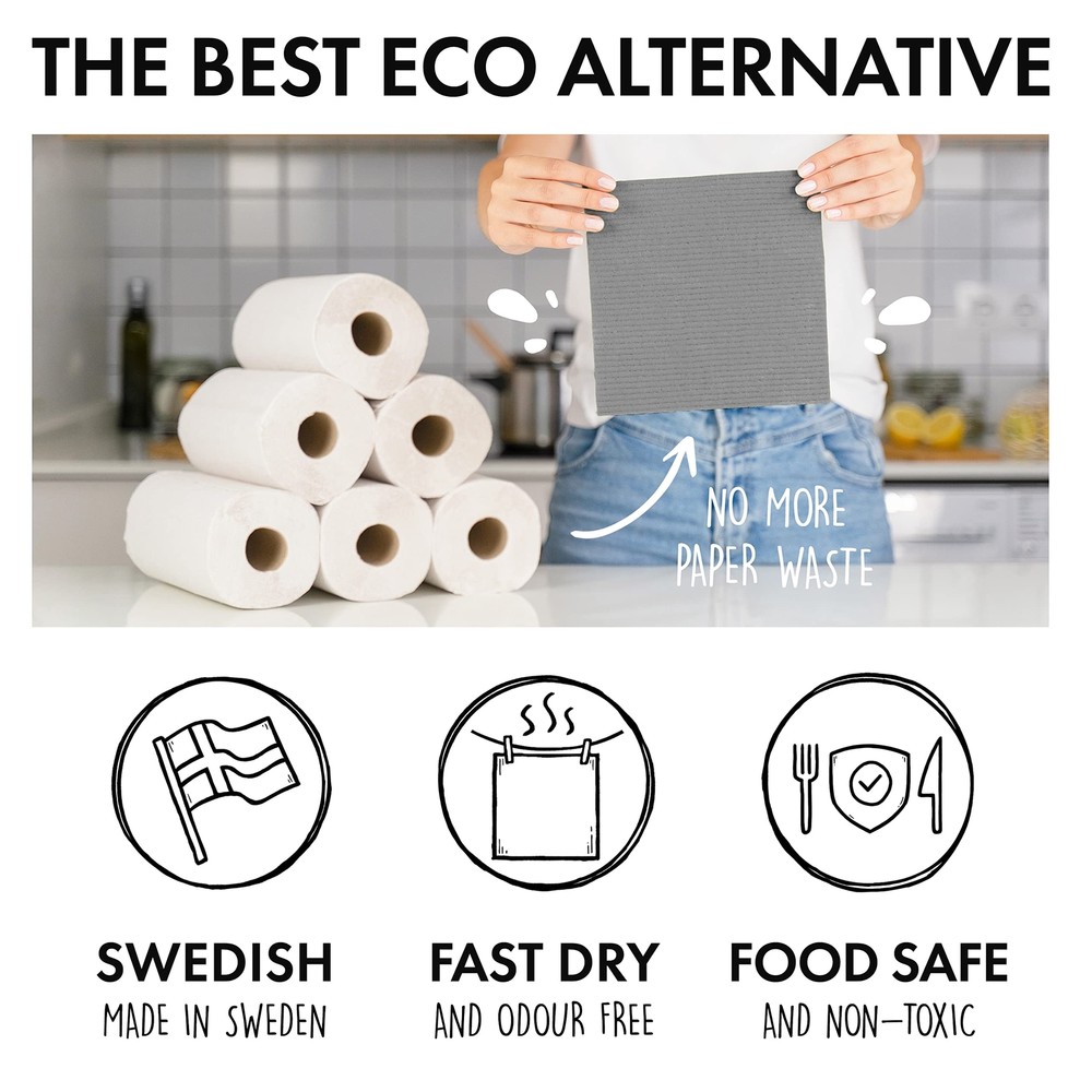 Swedish Dish Cloth 10 Pack Eco Friendly Reusable Sustainable Biodegradable Cellu