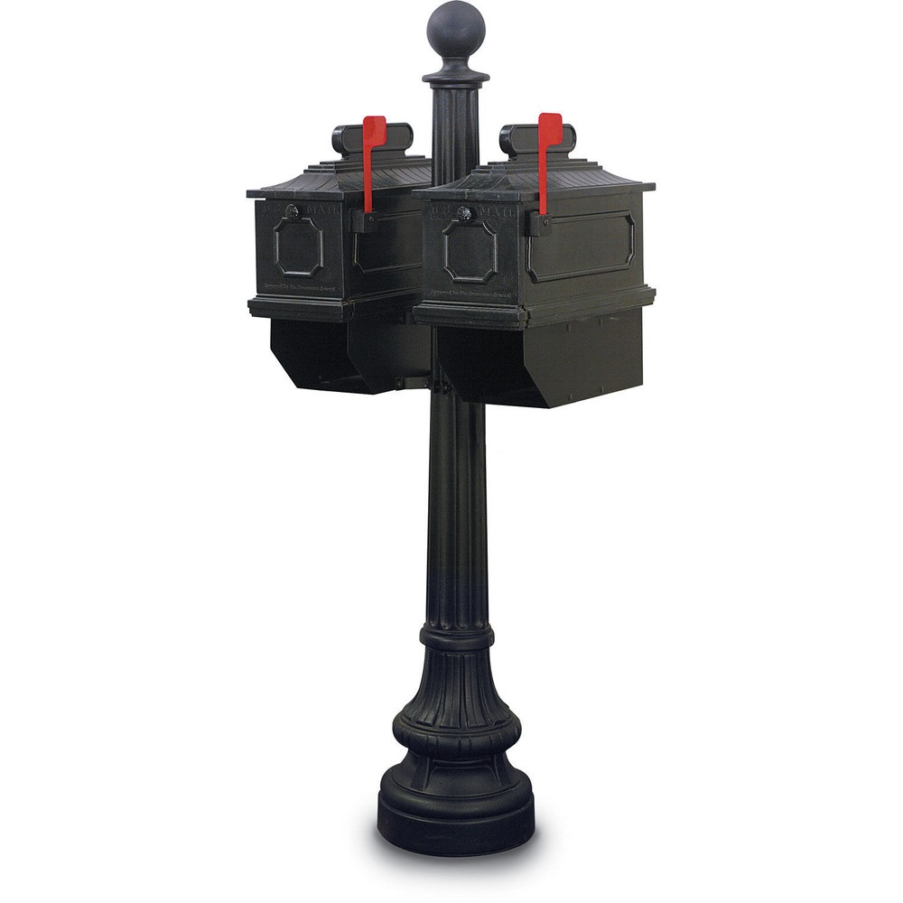 United Visual Products Columbus Double Residential Mailbox Post Black