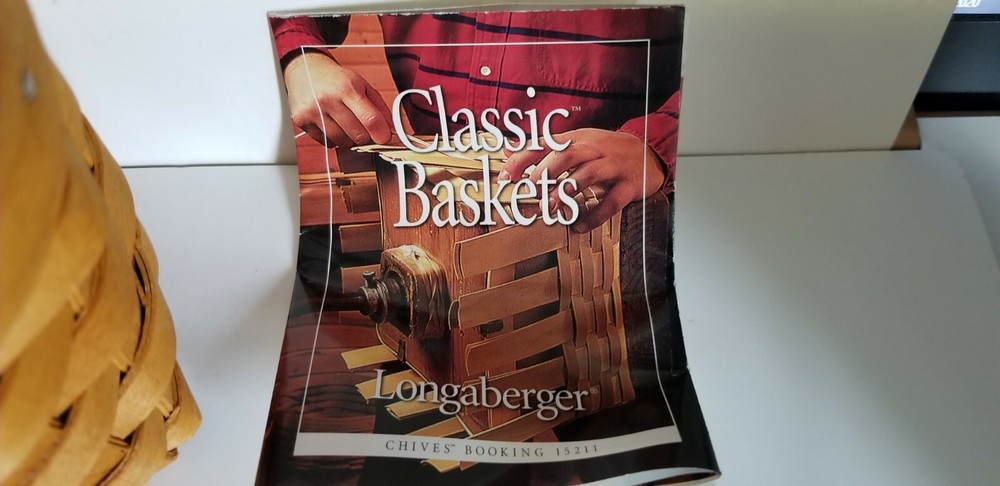 LONGABERGER 2000 CHIVES BOOKING BASKET LEATHER HANDLE PROTECTOR & ROSE TRE LINER