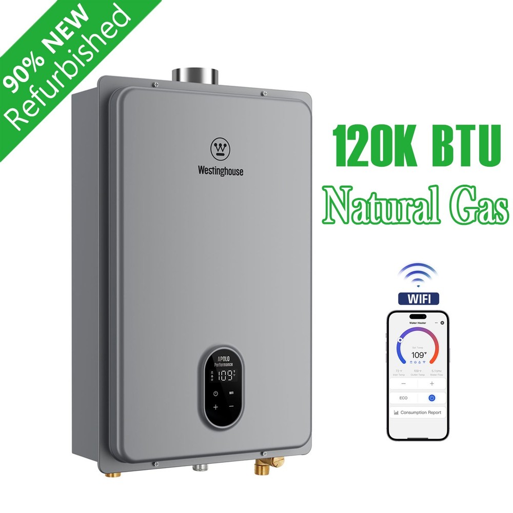 120,000 BTU Tankless Water Heater Natural Gas 5.1GPM WIFI Control Water Heater