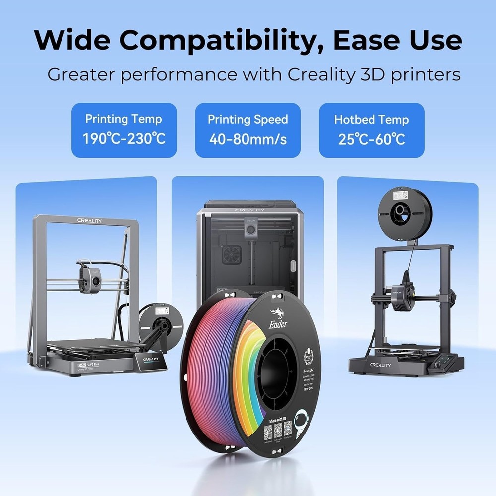 Durable Rainbow PLA+ 3D Printing Filament, 1kg – Precision, Strong & Versatile