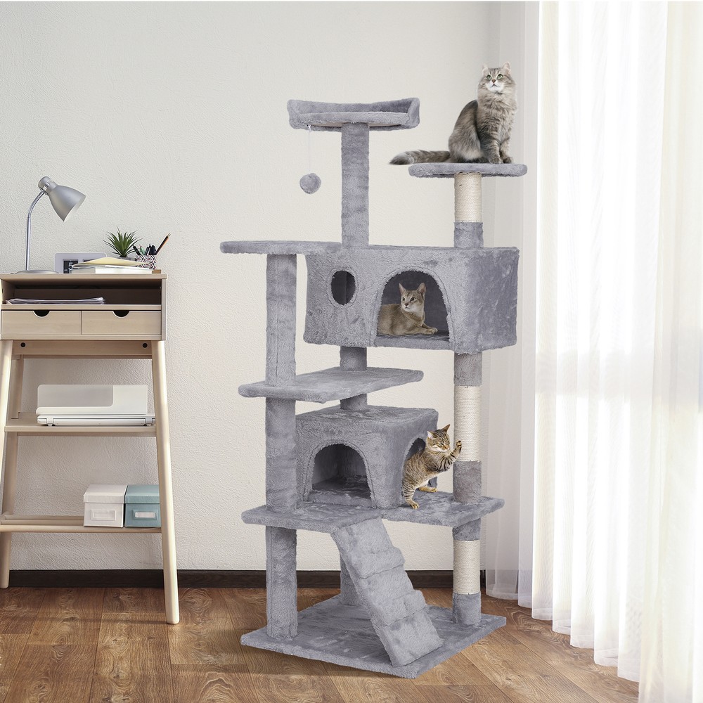 55'' Multi-Level Cat Tree Condo Safety Cat Scratching Post with Danging Ball