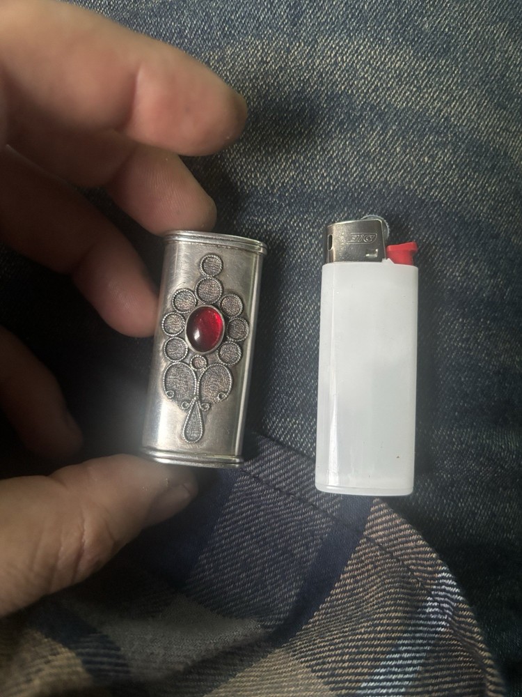 Sterling Silver 925 Lighter Case with Antique Cover Vintage Ruby Custom Made