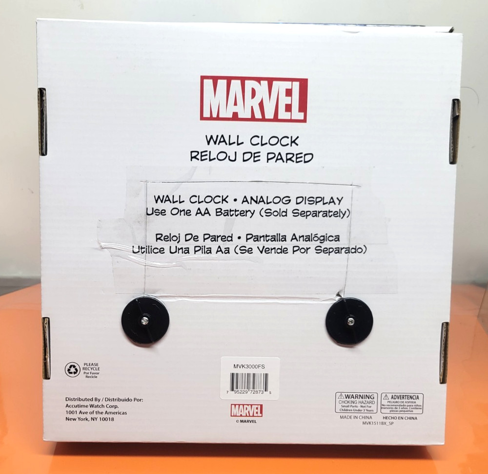 MARVEL PLASTIC WALL NOVELTY CLOCK 10" BATTERY REQUIRED NIB